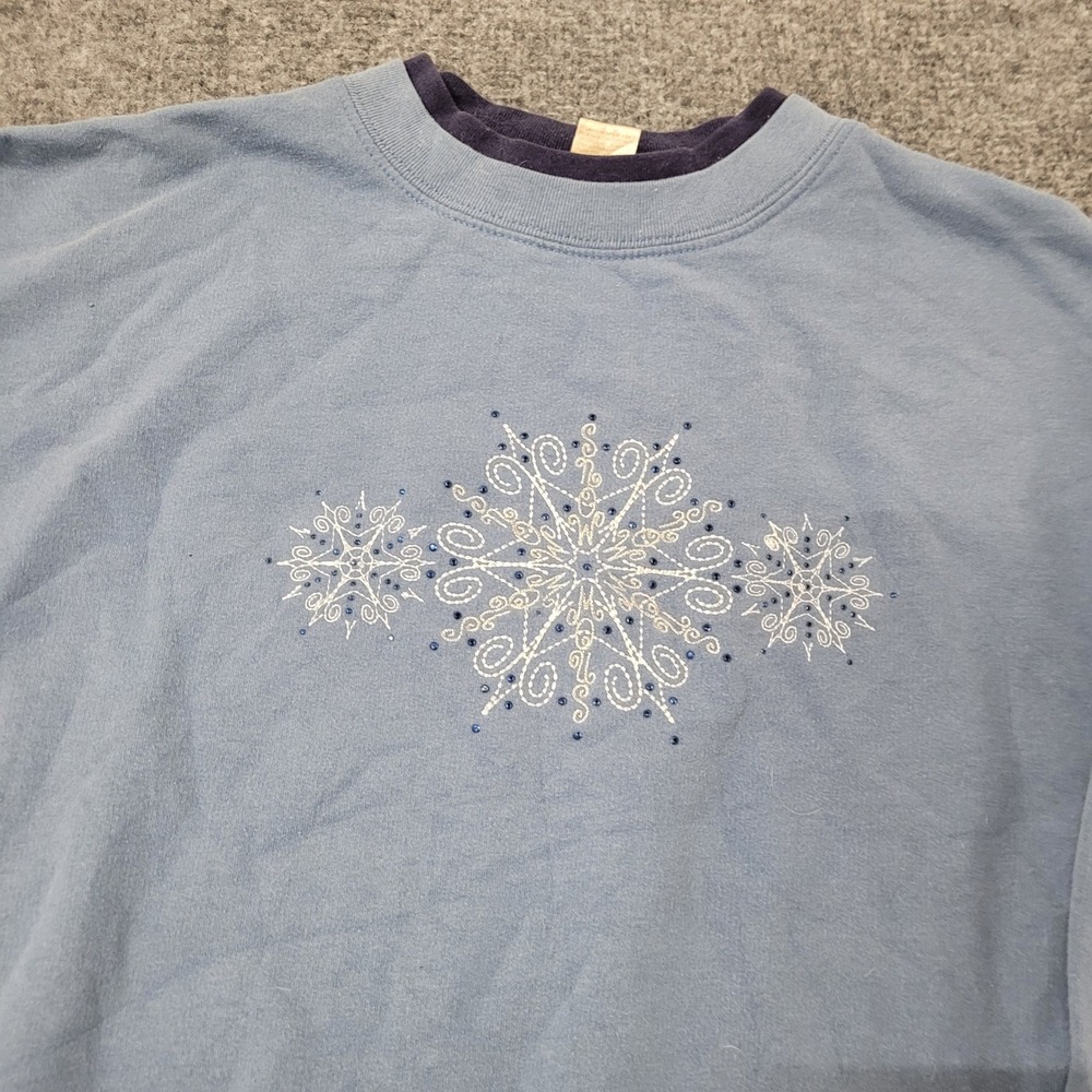 Unbranded sweatshirt Womens Size XL Blue Snowflake Embroidered Double Crewneck